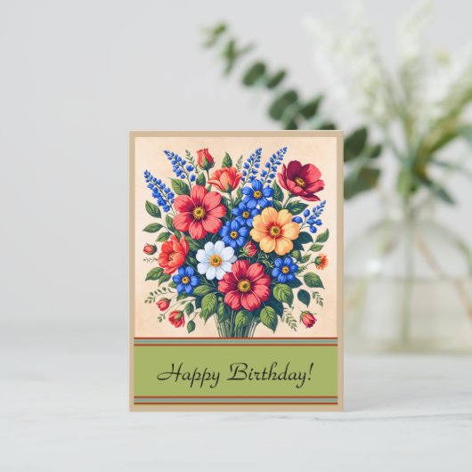 Vintage 1940s Flower Bouquet | Birthday Postcard Briefkaart (Staand voorkant)