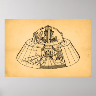 Vintage 1940s Geheime Aerospace Craft Doorsnede Poster
