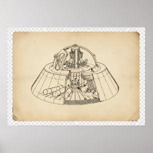 Vintage 1940s Geheime Aerospace Vaartuig Doorsnede Poster
