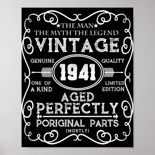 Vintage 1941 Man Myth Legend 80th Birthday Poster (Voorkant)