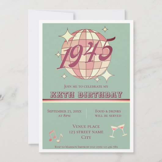 Vintage 1945 80ste verjaardagsfeest Uitnodiging bl (Voorkant)