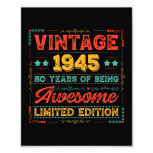 Vintage 1945 Made in 1945 80ste verjaardag 80 jaar Foto Afdruk