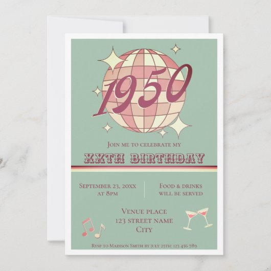 Vintage 1950 75ste verjaardagsfeest Uitnodiging bl (Voorkant)