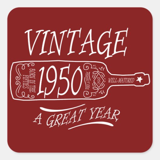 Vintage 1950 A Great Year Vierkante Sticker (Voorkant)