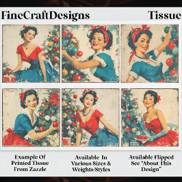 Vintage 1950 Christmas Pin-up Women EA7L Decoupage Tissuepapier