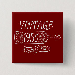 Vintage 1950 Een Geweldig Jaar Vierkante Button 5,1 Cm