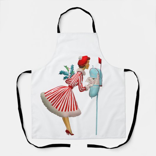 Vintage 1950 Kerstvrouw Schort (Voorkant)