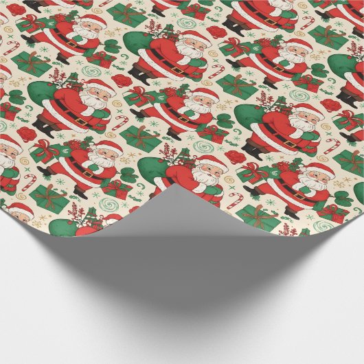 Vintage 1950s Santa Christmas Cadeaupapier (Hoek)