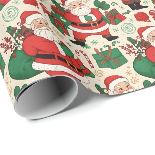 Vintage 1950s Santa Christmas Cadeaupapier (Rol Hoek)