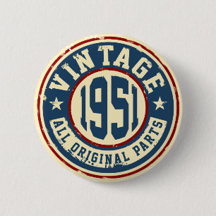 Vintage 1951 Alle oorspronkelijke onderdelen Ronde Button 5,7 Cm