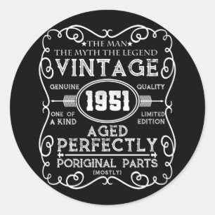 Vintage 1951 Man Myth Legend 70th Birthday Ronde Sticker