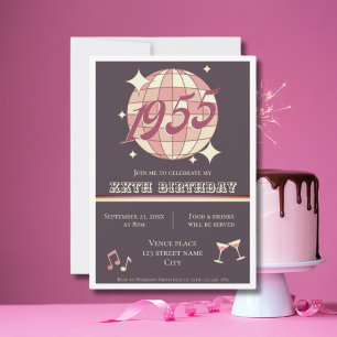 Vintage 1955 70ste verjaardag retro paarse Uitnodi Kaart