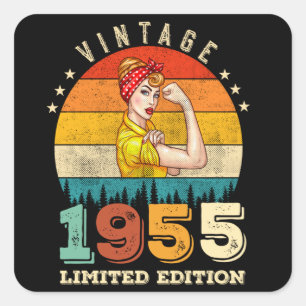 Vintage 1955 Limited Edition Vrouwen Verjaardag Ko Vierkante Sticker