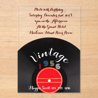 Vintage 1956 Record 70th Birthday Retro Stripe Acryl Uitnodigingen