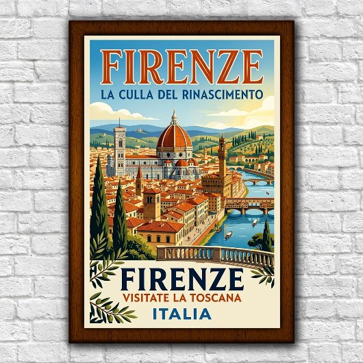 Vintage 1960s Florence, Italië Reisposter Poster