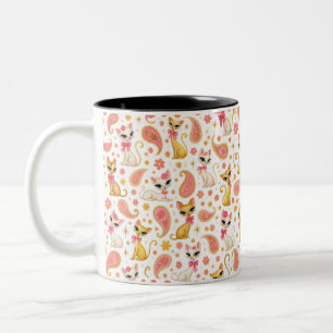 Vintage 1960's Kat Paisley Tweekleurige Koffiemok