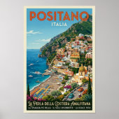 Vintage 1960s Positano, Italië Reisposter Poster (Voorkant)