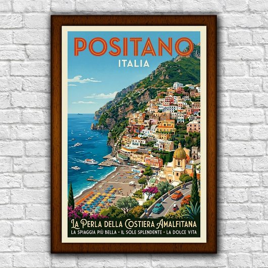 Vintage 1960s Positano, Italië Reisposter Poster
