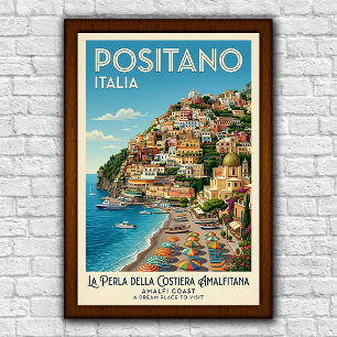 Vintage 1960s Positano, Italië Reisposter Poster