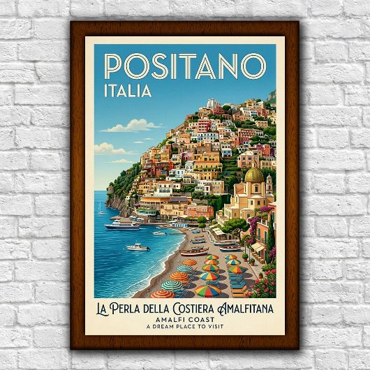 Vintage 1960s Positano, Italië Reisposter Poster