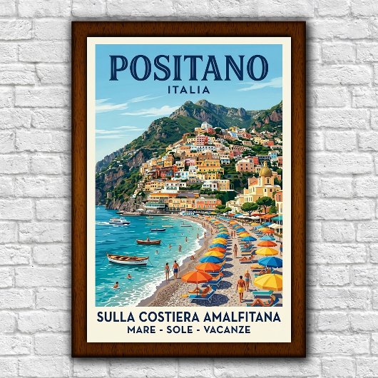 Vintage 1960s Positano, Italië Reisposter Poster