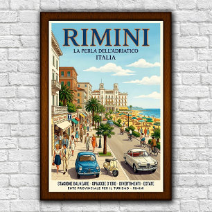Vintage 1960s Rimini, Italië Reisposter Poster