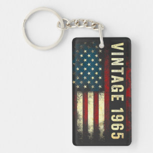 Vintage 1965 60 Jaar Oude Amerikaanse Vlag 60ste V Sleutelhanger