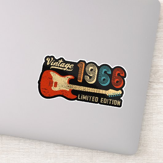 Vintage 1966 Birthday Electric Guitar Lover Gift Sticker (Detail)