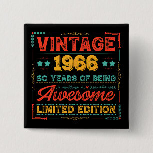 Vintage 1966 Gemaakt in 1966 60ste verjaardag 60 j Vierkante Button 5,1 Cm