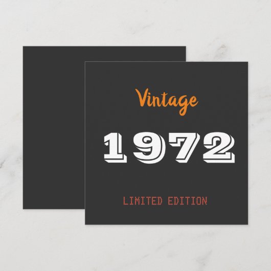 Vintage 1972 limited edition Verjaardagscadeau Bedankkaart (Voorkant / Achterkant)