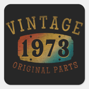 VINTAGE 1973 ORIGINELE ONDERDELEN VIERKANTE STICKER