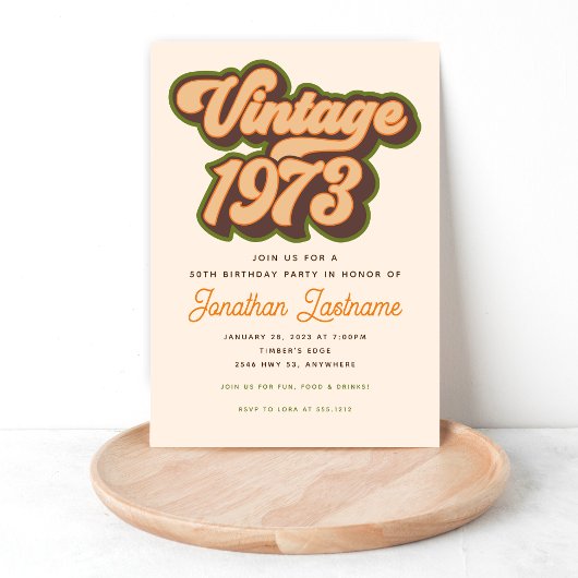 Vintage 1973 uitnodiging 50e verjaardag