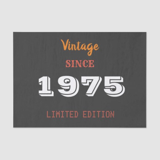 Vintage 1975 jaar beperkte editie 50th Verjaardag Tissuepapier (Voorkant)