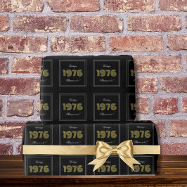 Vintage 1976 Retro 50th Birthday Black Custom Cadeaupapier