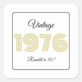 Vintage 1976 Retro Birthday 50th Birthday Name Vierkante Sticker