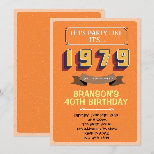 Vintage 1979 feestthema uitnodiging (Voorkant / Achterkant)