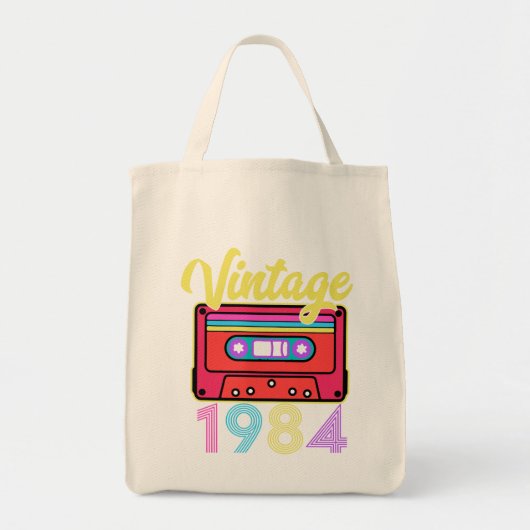Vintage 1984 Kleurrijk Cassettebandje Tote Bag (Voorkant)