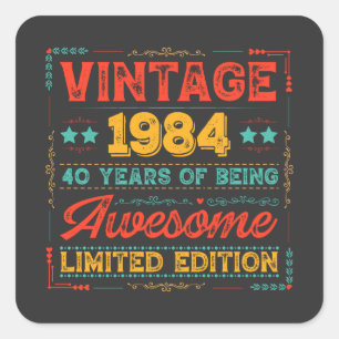 Vintage 1984 Made in 1984 40e Verjaardag 40 jaar Vierkante Sticker