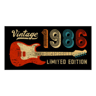 Vintage 1986 40e verjaardag elektrische gitaar bas perfect poster