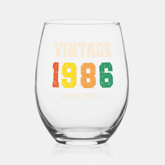 Vintage 1986 Limited Edition Retro Birthday Design Wijnglas Zonder Voet