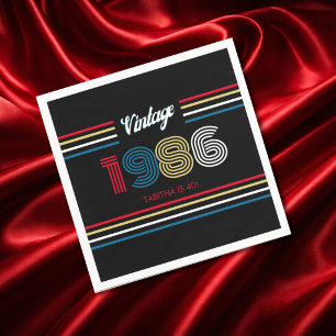 Vintage 1986 Retro Streep Kleurrijke 40e Verjaarda Servet