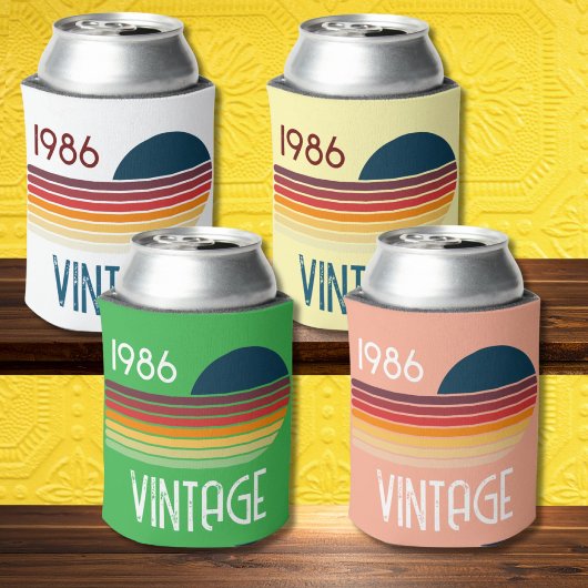 Vintage 1986 Retro Stripe Sun 40th Birthday Blikjeskoeler