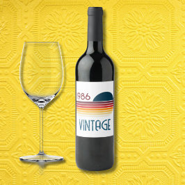 Vintage 1986 Retro Stripe Sun 40th Birthday Wijn Etiket