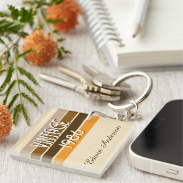 Vintage 1986 Retro Stripes Brown Tan Vintage Name Sleutelhanger