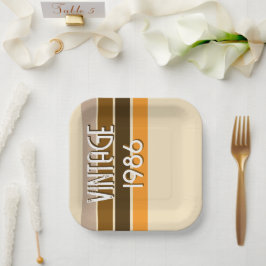 Vintage 1986 Retro Stripes Brown Tan Vintage  Papieren Bordje