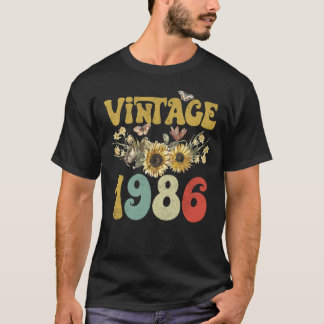 Vintage 1986 - Zonnebloemvlinder Retro Groovy 37th T-shirt