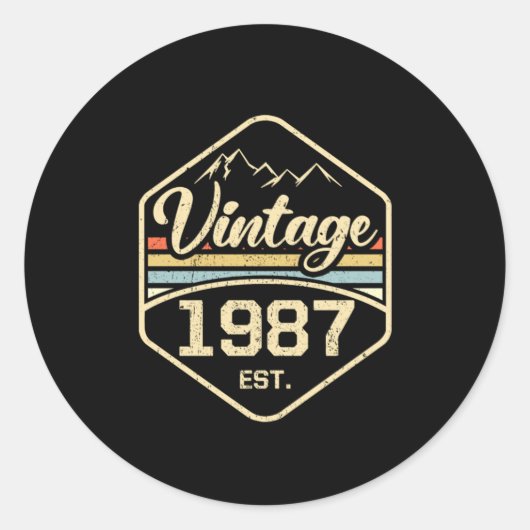 Vintage 1987 Est 34th Birthday Gift Ronde Sticker (Voorkant)