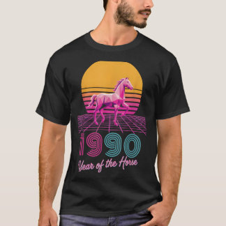 Vintage 1990 Jaar Van Het Paard Maan Rijder Cny Di T-shirt