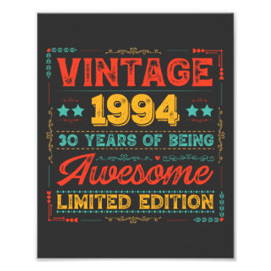 Vintage 1994 Made in 1994 30e Verjaardag 30 jaar Foto Afdruk