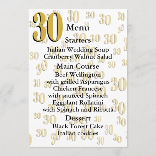 Vintage 1996 Mijlpaal 30e Verjaardag Menu (Achterkant)